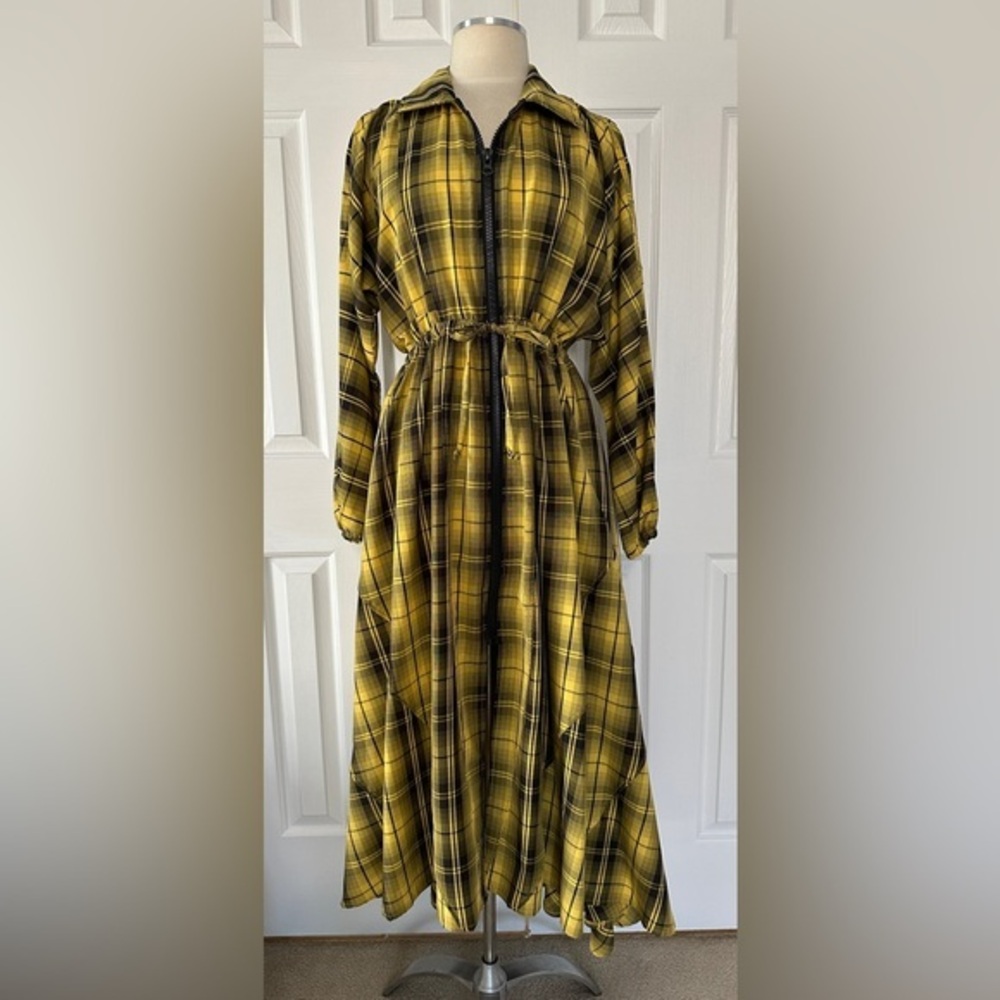 Akira Yellow Black Plaid Zip Front Maxi Dress – Size Small
